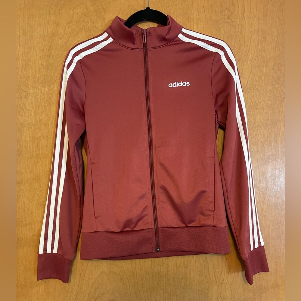 Adidas Dusty Rose Track Suit Jacket with White Accents